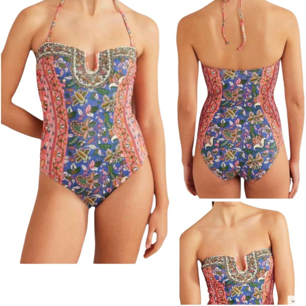 Boden U Bar Halter Neck Swimsuit Womens 6 Pink Built-In Bra Beach Pool Beach